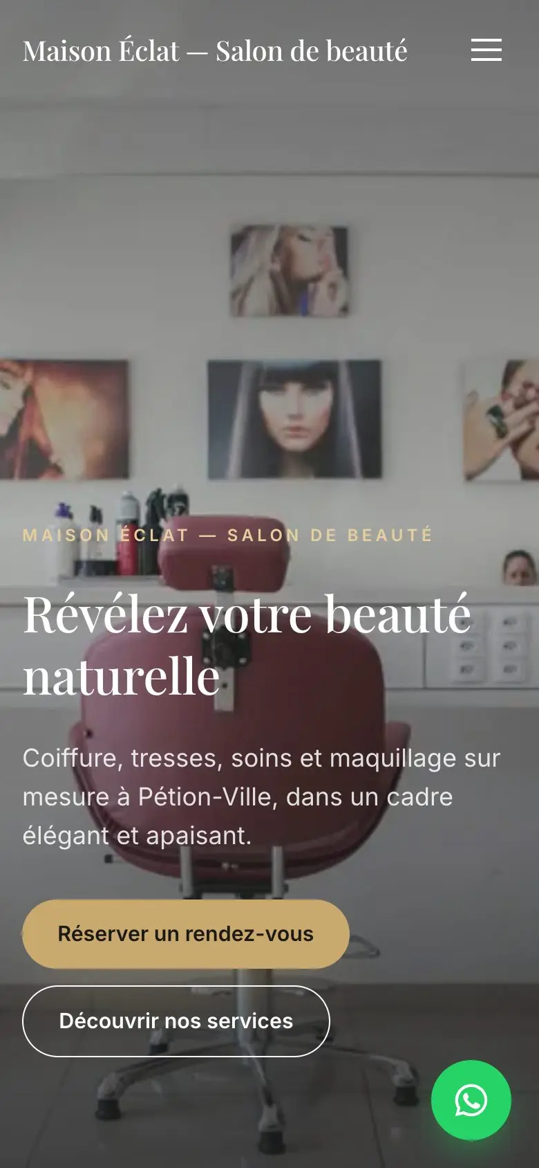 Vista móvil de la plantilla Salón de belleza
