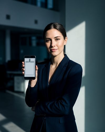 Jeune professionnelle présentant son badge d'identité numérique CONNECTELL