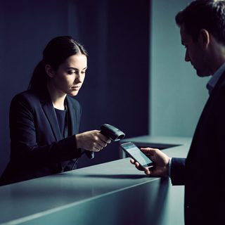 Agent d'accueil scannant un badge d'accréditation numérique CONNECTELL à l'entrée d'un événement